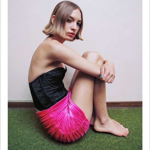 Zara Embroidered Satin Effect Bustier Top - Picture 2 of 2